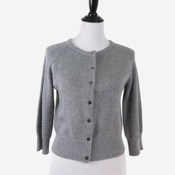 Sundance Size M Metallic Knit Crop Cardigan Sweater Button Gray - Picture 2 of 9